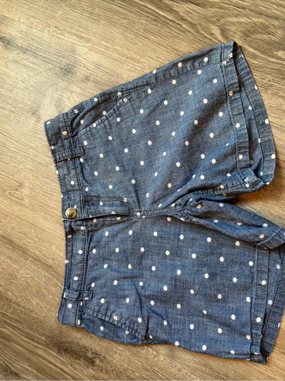 Old Navy Blue Denim Shorts with White Polka Dots